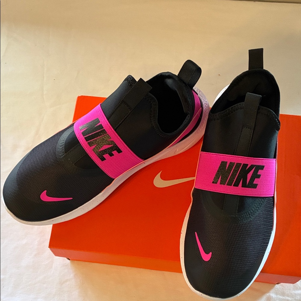 Nike Black and Pink Athletic Slip-Ons
